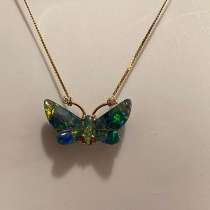 Black Opal, Diamond, and 14k Gold Butterfly Necklace